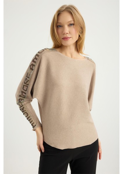 Amor Yazılı File Taşlı Triko