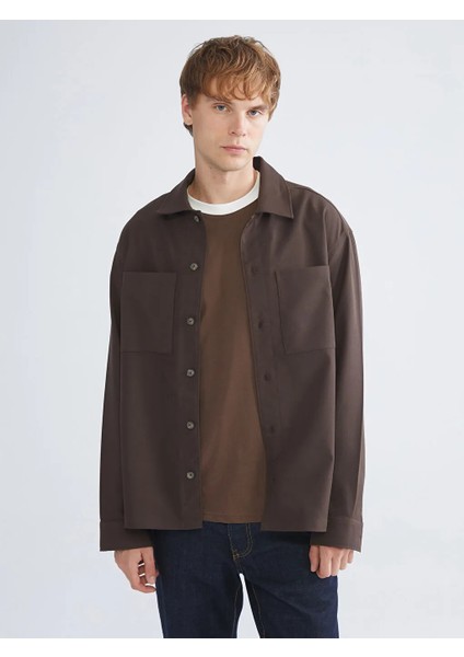 Xsıde Kahverengi Rahat Kalıp Uzun Kollu Kadife Erkek Gömlek Ceket