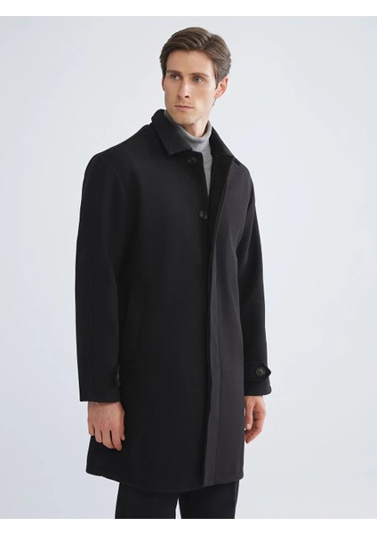 Lcw Vision Siyah Standart Kalıp Erkek Kaşe Kaban