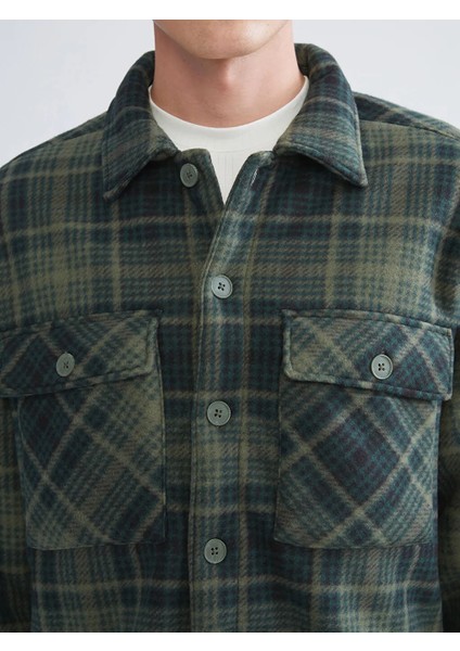 Xsıde Yeşil Rahat Kalıp Uzun Kollu Ekose Erkek Gömlek Ceket modelleri