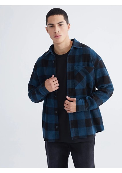 Xsıde Petrol Rahat Kalıp Uzun Kollu Ekose Erkek Oduncu Gömlek Ceket