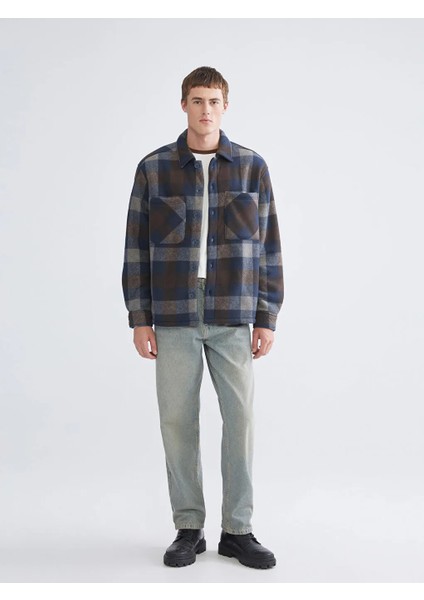 Xsıde Lacivert Rahat Kalıp Uzun Kollu Ekose Erkek Gömlek Ceket fiyatları