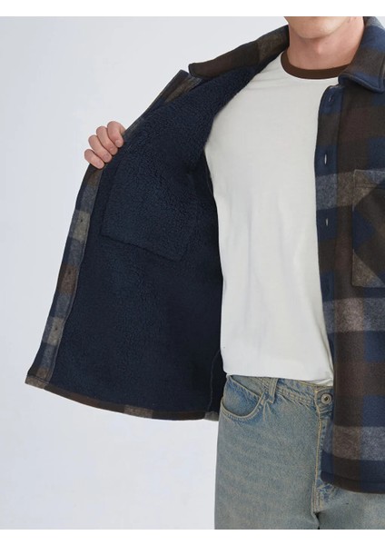 Xsıde Lacivert Rahat Kalıp Uzun Kollu Ekose Erkek Gömlek Ceket modelleri