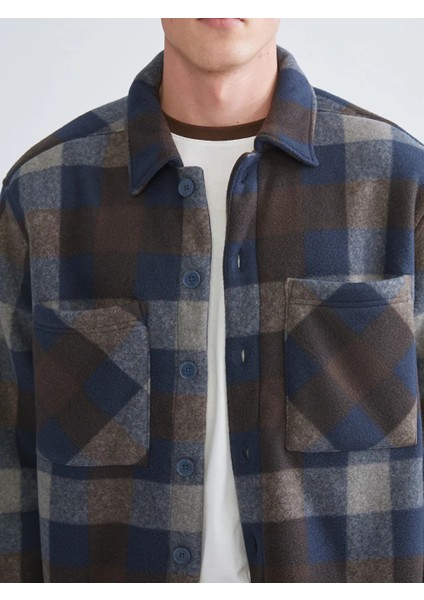 Xsıde Lacivert Rahat Kalıp Uzun Kollu Ekose Erkek Gömlek Ceket fırsatları