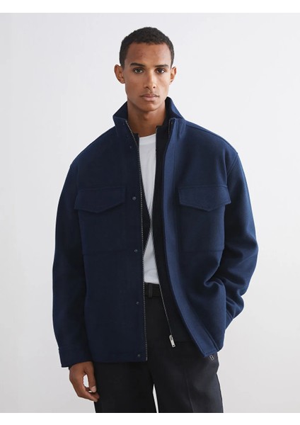 Lcw Vision Lacivert Rahat Kalıp Dik Yaka Erkek Kaşe Kaban