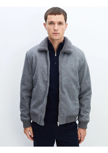 Lcw Vision Antrasit Standart Kalıp Gömlek Yaka Erkek Kaşe Mont