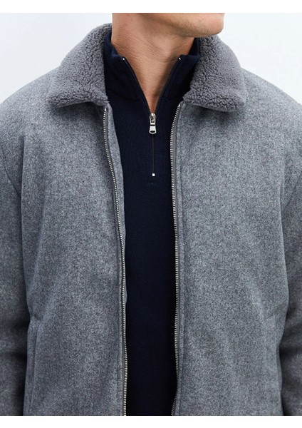 Lcw Vision Antrasit Standart Kalıp Gömlek Yaka Erkek Kaşe Mont modelleri