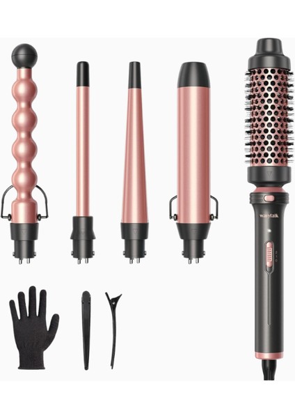 5’i 1 Saç Maşası Seti, Termal Fırça & Seramik, Gül Altını