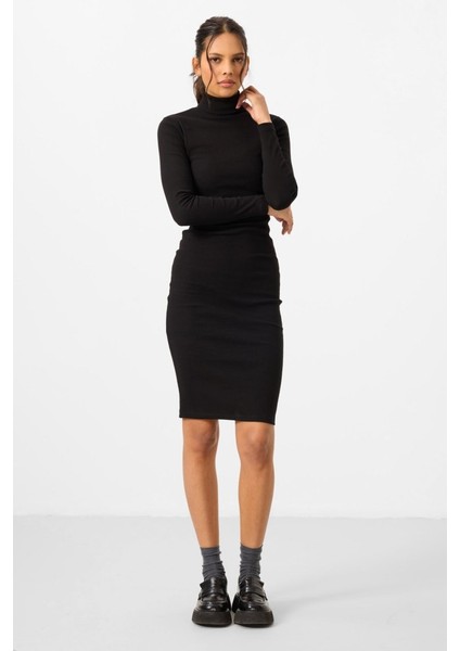 Yake Store Siyah Kaşkorse Triko Dar Kalıp Balıkçı Yaka Kadın Elbise - 97117 fiyatları