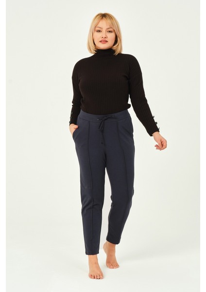 Hardal Rengi Üç Iplik Pileli Cepli Pamuklu Kadın Büyük Beden Eşofman Altı