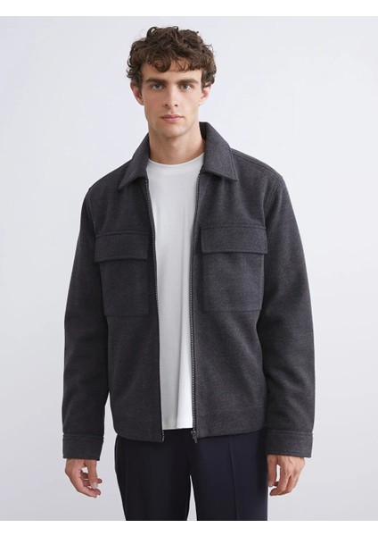 Lcw Vision Antrasit Standart Kalıp Gömlek Yaka Erkek Kaşe Mont