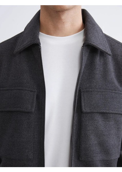 Lcw Vision Antrasit Standart Kalıp Gömlek Yaka Erkek Kaşe Mont modelleri