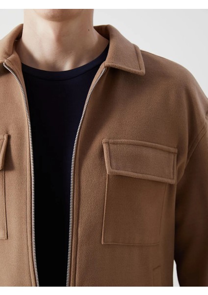 Lcw Vision Kahverengi Standart Kalıp Gömlek Yaka Erkek Kaşe Mont modelleri