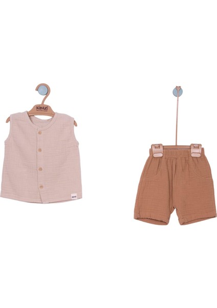 Müslin Kolsuz Gömlek Şort Takım