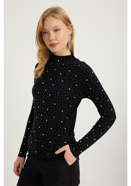 Dik Yaka Ayna Taşlı Triko fiyatları