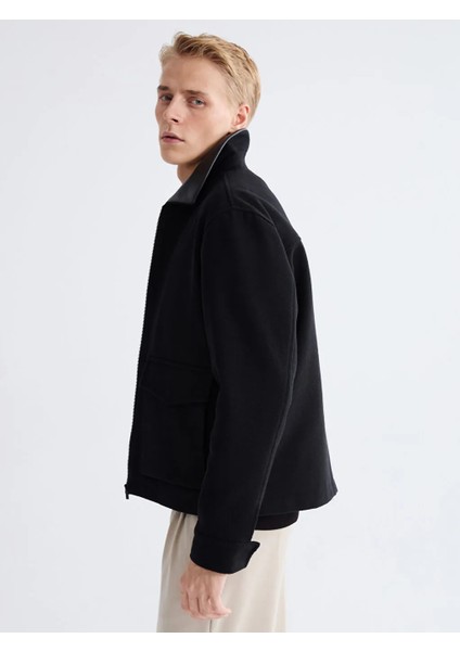 Lcw Vision Siyah Standart Kalıp Gömlek Yaka Erkek Kaşe Mont
