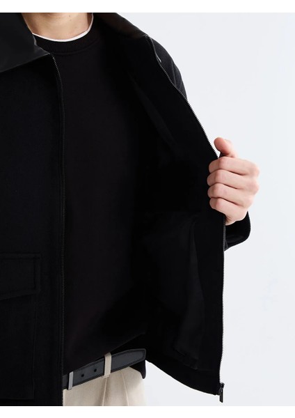 Lcw Vision Siyah Standart Kalıp Gömlek Yaka Erkek Kaşe Mont fırsatları