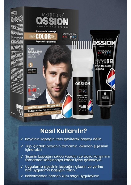 Ossıon Men Jel Saç Boyası No:5 Açık Kahve 40ML modelleri