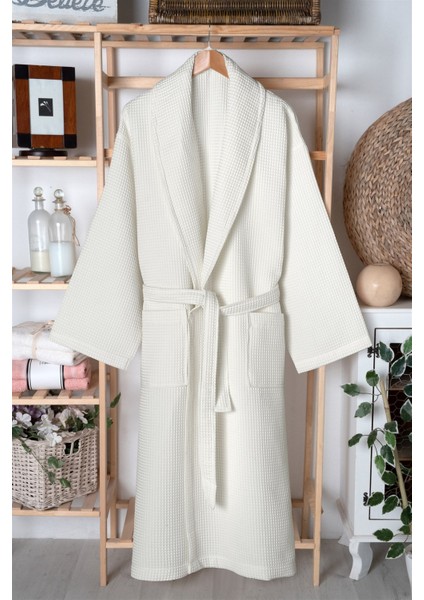 %100 Pamuk Unisex Waffle Pike Bornoz - Yüksek Su Emici & Yumuşak Şal Yaka Bornoz
