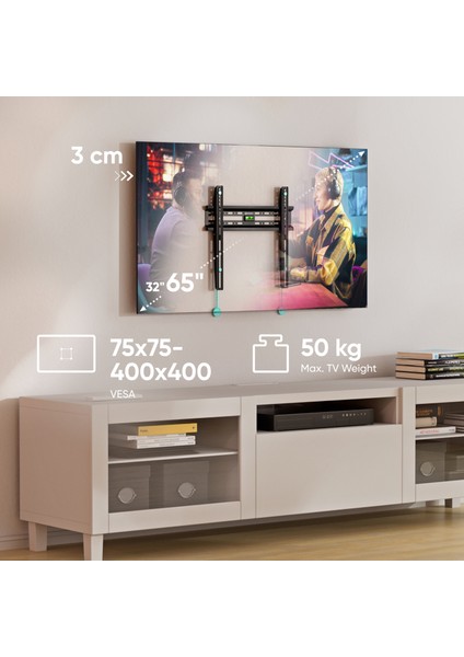 Fm2-B Sabit Tv Duvar Askı Aparatı | 32″-65″ Led/lcd/oled | Maks. 50 kg | Siyah indirimleri