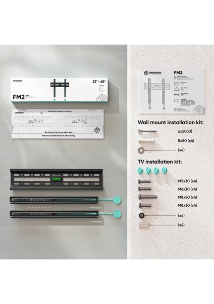 Fm2-B Sabit Tv Duvar Askı Aparatı | 32″-65″ Led/lcd/oled | Maks. 50 kg | Siyah