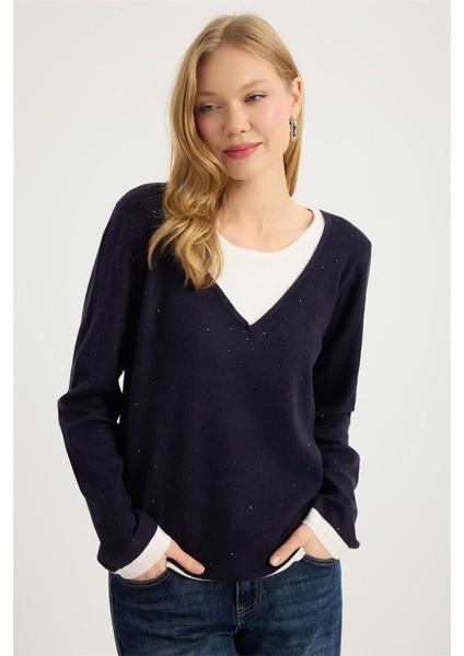 Renkli Damla Taşlı Triko