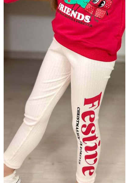 Kız Çocuk Friends Yazı ve Noel Ağacı Detaylı Kırmızı Taytlı Takım indirimleri