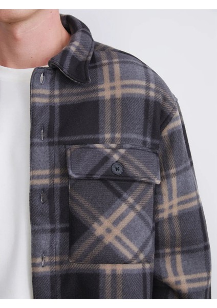 Xsıde Siyah Rahat Kalıp Uzun Kollu Ekose Erkek Gömlek Ceket modelleri