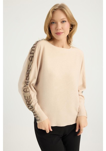 Amor Yazılı File Taşlı Triko