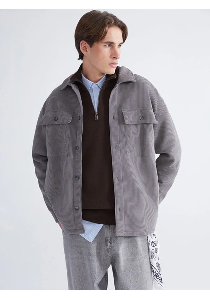 Xsıde Gri Rahat Kalıp Uzun Kollu Kadife Erkek Gömlek Ceket