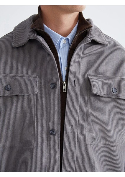 Xsıde Gri Rahat Kalıp Uzun Kollu Kadife Erkek Gömlek Ceket modelleri