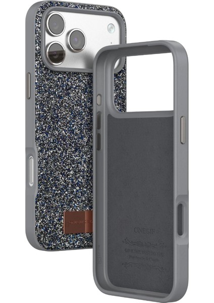 OMR02 Apple iPhone 17 Pro Max Bright Simli Kapak - Gümüş modelleri