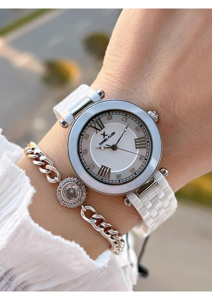 Seramik Kordon Taşlı Kadran 2 Yıl Garantili 3 Atm Kadın Kol Saati+Bileklik Hediyeli Sm1