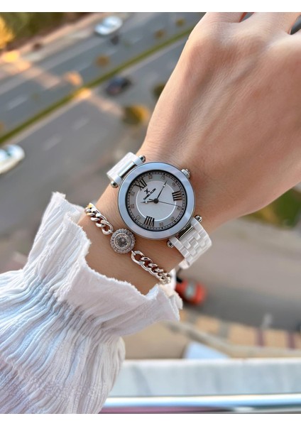 Seramik Kordon Taşlı Kadran 2 Yıl Garantili 3 Atm Kadın Kol Saati+Bileklik Hediyeli Sm1 fiyatları