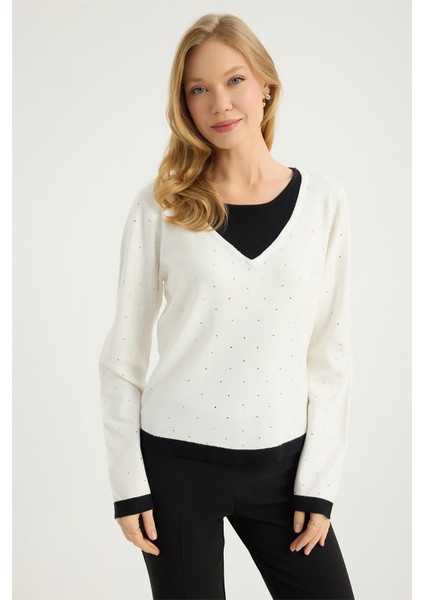 Renkli Damla Taşlı Triko