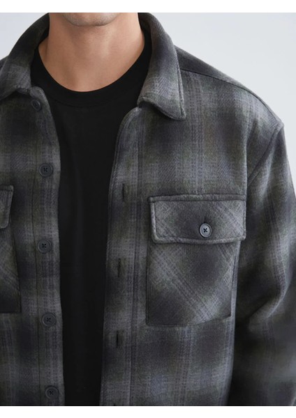 Xsıde Haki Rahat Kalıp Uzun Kollu Ekose Erkek Gömlek Ceket modelleri