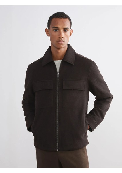 Lcw Vision Kahverengi Standart Kalıp Gömlek Yaka Erkek Kaşe Mont