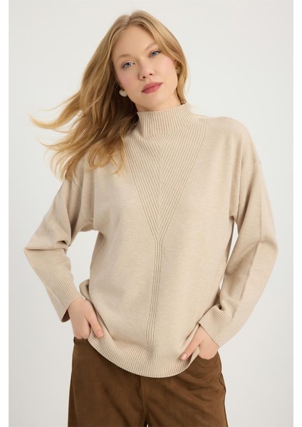 Yivli Dokuma Dik Yaka Triko