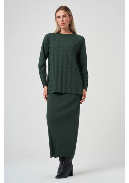 Kazayağı Desen Merserize Kalem Etekli Triko Takım 1350 Turmalin Yeşil