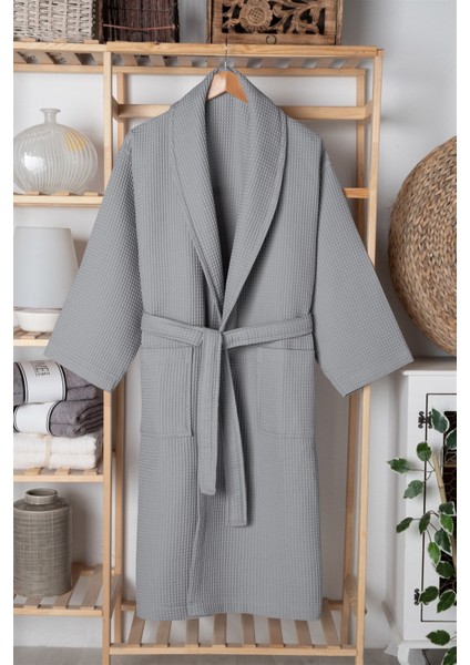 %100 Pamuk Unisex Waffle Pike Bornoz - Yüksek Su Emici & Yumuşak Şal Yaka Bornoz