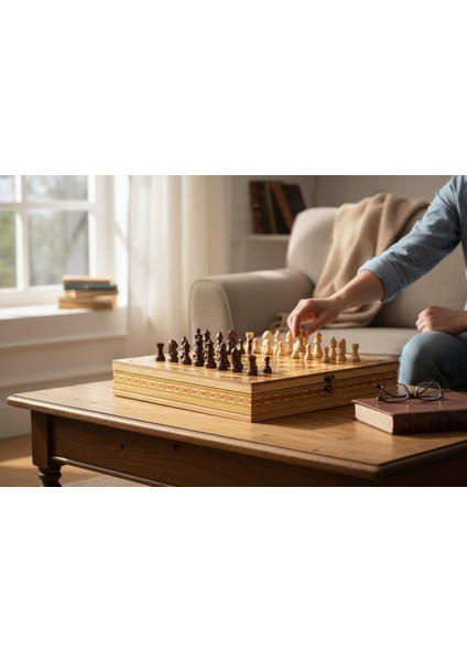 El Yapımı Lüks Nakış Işlemeli Doğal Ahşap Sandıklı Premium Satranç Takımı 45X45 Cm. Hediyelik Set 2 modelleri