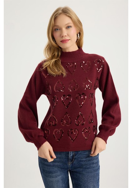 Dik Yaka Payetli Triko