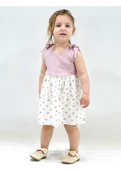 Müslin Çiçek Desenli Kruvaze Elbise