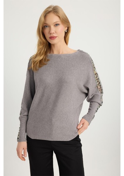 Amor Yazılı File Taşlı Triko