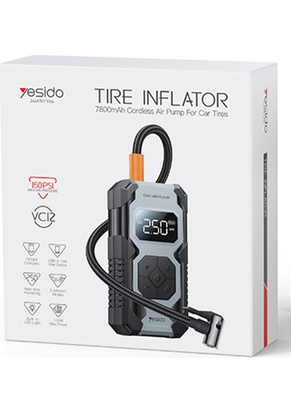 Çok Fonksiyonlu Dijital Göstergeli 7.800 Mah Bataryalı Kablosuz Şarjlı Araç Lastik, Bisiklet, Top Şişirme Oto Hava Kompresörü Pompa fırsatları
