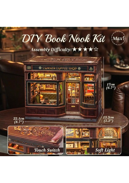 Corner Coffee Shop - 2025 Yeni Ürün Kitap Köşesi 3D Ahşap Kitap Köşesi Kendin Yap Kitap Köşesi Seti, Minyatür Ev (CWGB402) - Köşedeki Kahve Dükkanı fiyatları