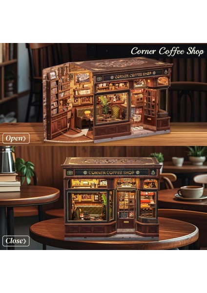 Corner Coffee Shop - 2025 Yeni Ürün Kitap Köşesi 3D Ahşap Kitap Köşesi Kendin Yap Kitap Köşesi Seti, Minyatür Ev (CWGB402) - Köşedeki Kahve Dükkanı modelleri