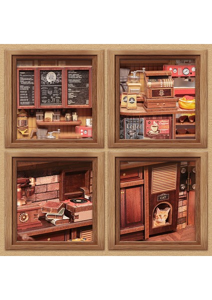 Corner Coffee Shop - 2025 Yeni Ürün Kitap Köşesi 3D Ahşap Kitap Köşesi Kendin Yap Kitap Köşesi Seti, Minyatür Ev (CWGB402) - Köşedeki Kahve Dükkanı fırsatları