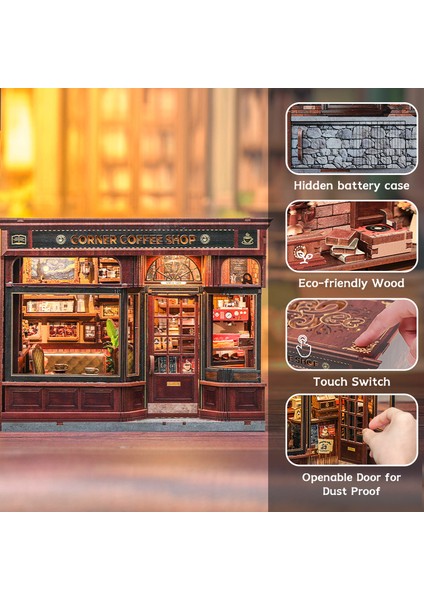 Corner Coffee Shop - 2025 Yeni Ürün Kitap Köşesi 3D Ahşap Kitap Köşesi Kendin Yap Kitap Köşesi Seti, Minyatür Ev (CWGB402) - Köşedeki Kahve Dükkanı