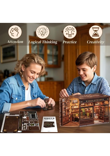 Corner Coffee Shop - 2025 Yeni Ürün Kitap Köşesi 3D Ahşap Kitap Köşesi Kendin Yap Kitap Köşesi Seti, Minyatür Ev (CWGB402) - Köşedeki Kahve Dükkanı